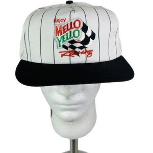 Mello Yello Mens White Striped Racing Adjustable Strap Snapback Hat One Size